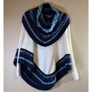 Peruvian Alpaca ONE SIZE Sweater Poncho Cowl Neck White Blue